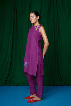 Violet Linen Fitted Kurta Set