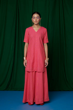 Coral Linen Sharara Set