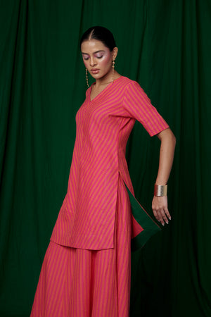 Coral Linen Sharara Set