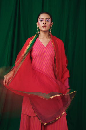 Coral Linen Sharara Set with Dupatta