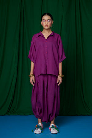 Violet Linen Boho Shirt and Dhoti Pants