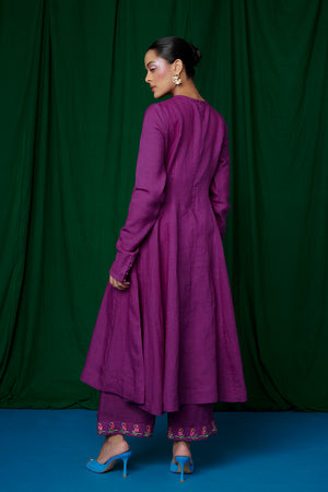 Violet Linen Anarkali Kurta Set