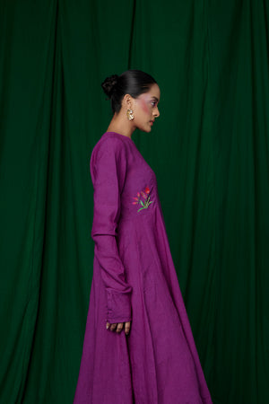 Violet Linen Anarkali Kurta Set