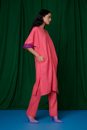 Coral Linen Dolman Kurta Set