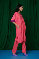 Coral Linen Dolman Kurta Set On Sale