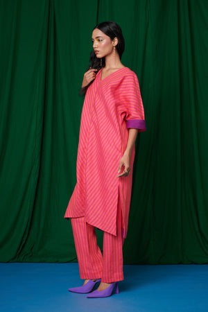 Coral Linen Dolman Kurta Set