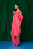 Coral Linen Dolman Kurta Set On Sale