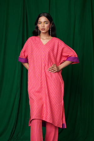 Coral Linen Dolman Kurta Set