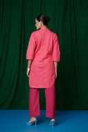 Coral Linen Panelled Kurta On Sale