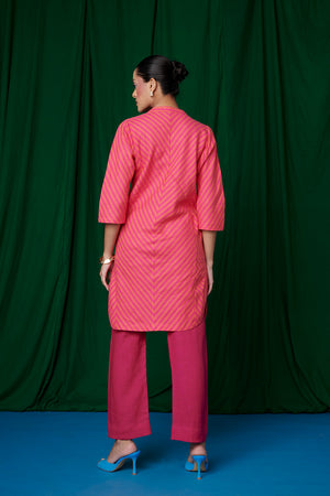 Coral Linen Panelled Kurta Set