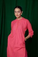 Coral Linen Panelled Kurta Set On Sale
