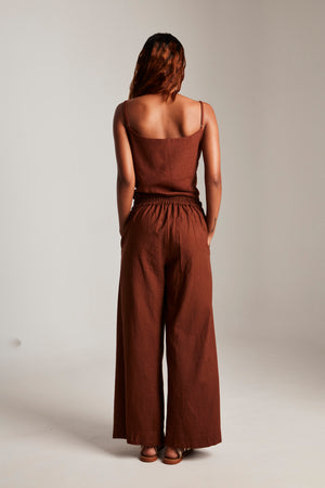 Mocha Co-Linen Camisole Top & Wrap Pants