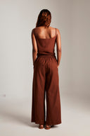 Mocha Co-Linen Wrap Pants On Sale