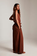 Mocha Co-Linen Wrap Pants On Sale