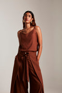 Mocha Co-Linen Camisole Top & Wrap Pants