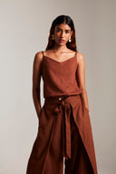 Mocha Co-Linen Camisole Top & Wrap Pants