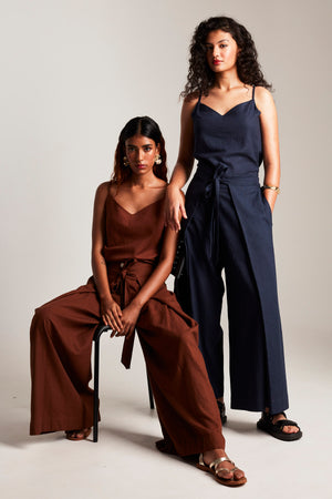 Mocha Co-Linen Camisole Top & Wrap Pants