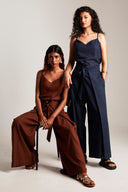 Navy Co-Linen Wrap Pants - Sale