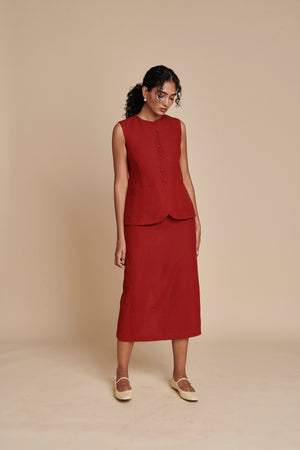 Anaar Linen Vest & Column Skirt Set