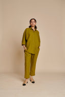 Mehendi Linen Oversized Flared Shirt Set - Sale