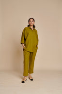 Mehendi Linen Oversized Flared Shirt Set