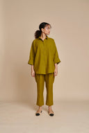 Mehendi Linen Oversized Flared Shirt Set - Sale
