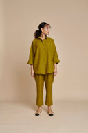 Mehendi Linen Oversized Flared Shirt On Sale