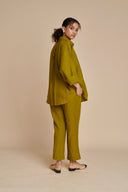 Mehendi Linen Oversized Flared Shirt On Sale