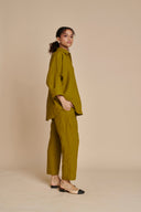 Mehendi Linen Oversized Flared Shirt Set - Sale