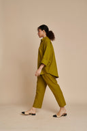 Mehendi Linen Oversized Flared Shirt On Sale