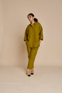 Mehendi Linen Oversized Flared Shirt Set