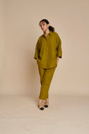 Mehendi Linen Oversized Flared Shirt On Sale