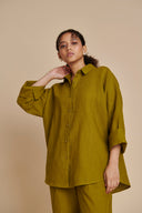 Mehendi Linen Oversized Flared Shirt Set - Sale