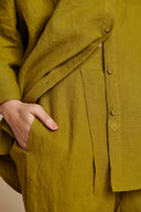 Mehendi Linen Oversized Flared Shirt On Sale