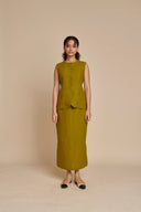 Mehendi Linen Vest & Column Skirt Set - Sale