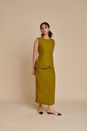Mehendi Linen Vest & Column Skirt Set - Sale