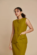 Mehendi Linen Vest & Column Skirt Set - Sale
