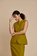 Mehendi Linen Vest & Column Skirt Set - Sale