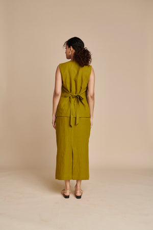 Mehendi Linen Vest & Column Skirt Set
