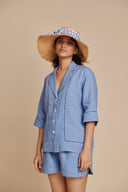 Ashwem Linen Lapel Collar Shirt Set On Sale