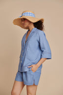 Ashwem Linen Lapel Collar Shirt Set On Sale