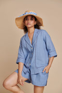 Ashwem Linen Lapel Collar Shirt Set On Sale