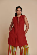 Anaar Leher Linen Sleeveless Kurta Set On Sale