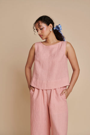 Candy Floss Linen Sleeveless Top & Pyjama Set
