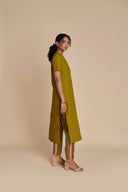 Mehendi Linen Half Sleeves Kurta Set On Sale