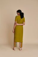 Mehendi Linen Half Sleeves Kurta Set On Sale