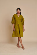 Mehendi Linen Billow Dress On Sale