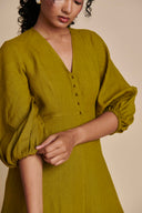 Mehendi Linen Billow Dress On Sale