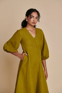 Mehendi Linen Billow Dress On Sale