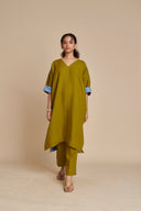Mehendi Linen Dolman Kurta Set On Sale